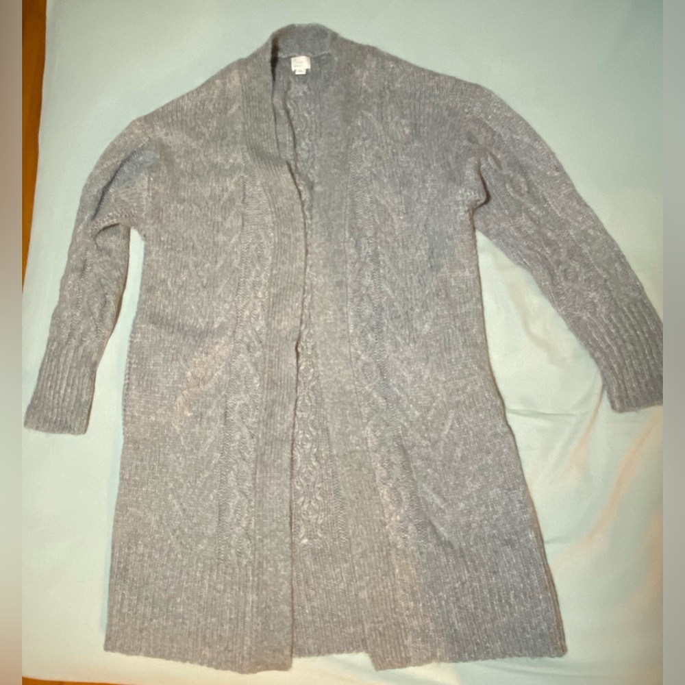 Cable Knit Open Front Cardigan Charcoal Grey